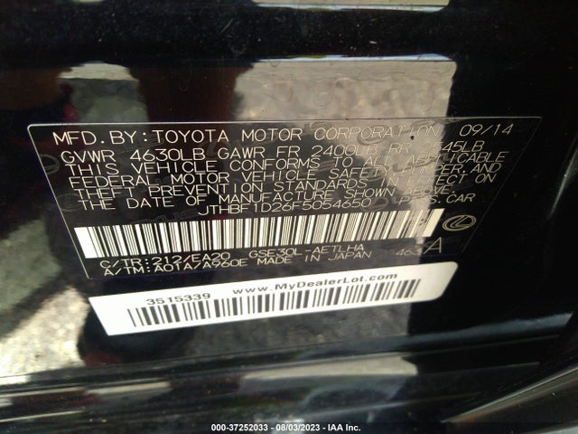 Lexus IS 250 2015 JTHBF1D26F5054650 Image 9