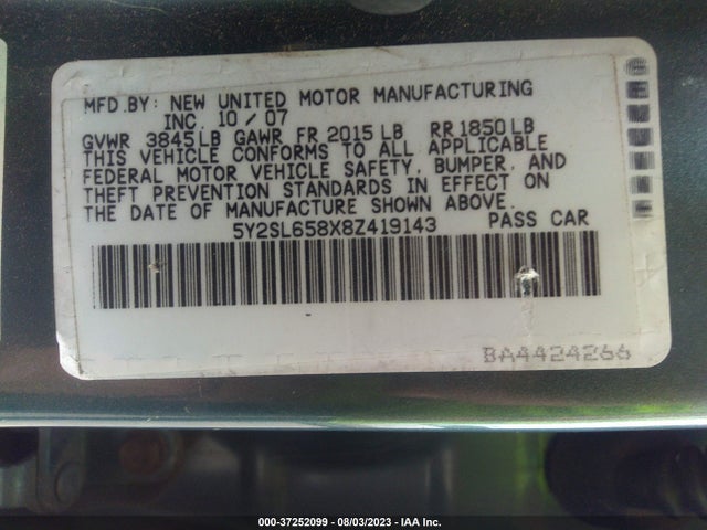 2008 PONTIAC VIBE VIN: 5Y2SL658X8Z419143