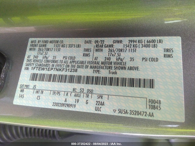 Ford F-150 Xl 2022 1FTEW1EP7NKF31238 Image 15