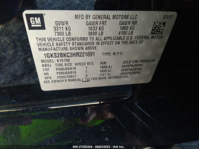 1GKS2BKC3HR221691 GMC YUKON SLT