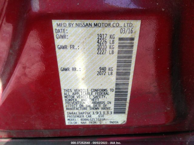 1N4AL3AP7GC191133 Nissan Altima 2.5 Sl/2.5 Sr/2.5 Sv/2.5/2.5 S