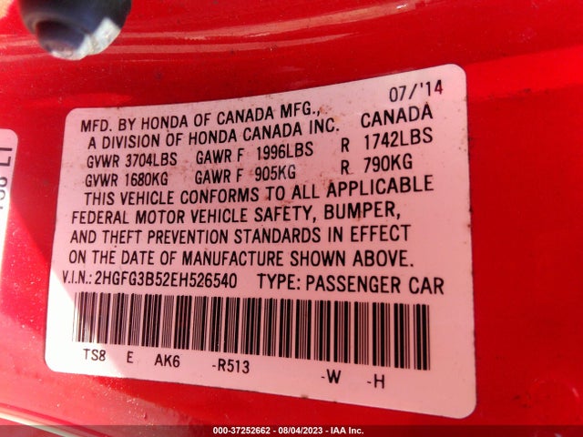 Honda Civic Coupe Lx 2014 2HGFG3B52EH526540 Image 9