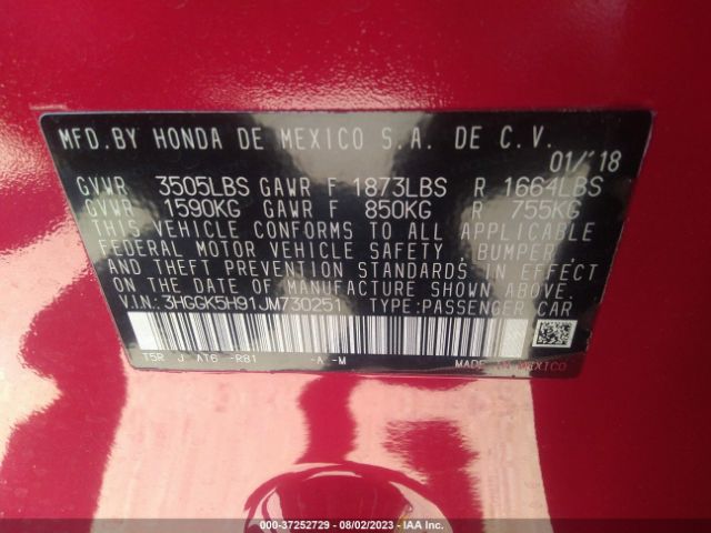 3HGGK5H91JM730251 Honda Fit Ex-l