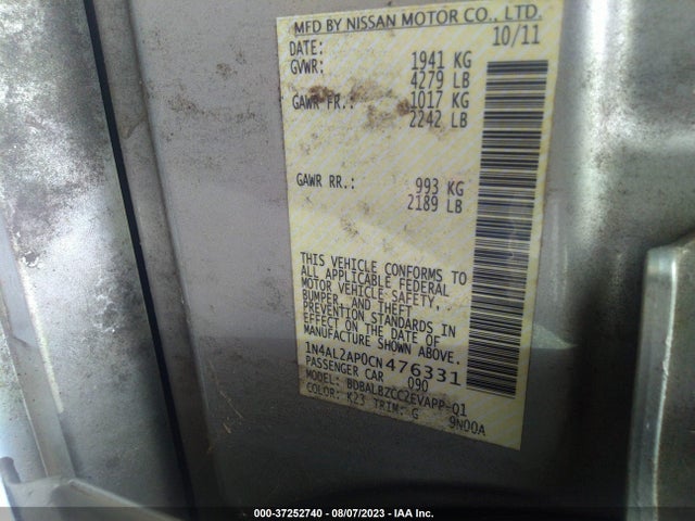 2012 NISSAN ALTIMA 2.5 S VIN: 1N4AL2AP0CN476331