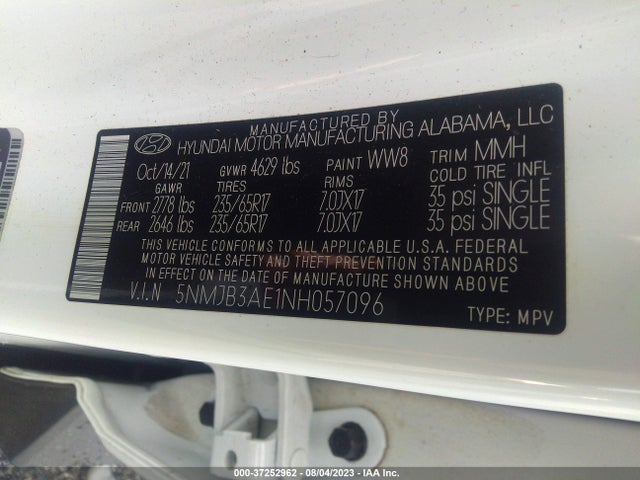 2022 HYUNDAI TUCSON SEL VIN: 5NMJB3AE1NH057096