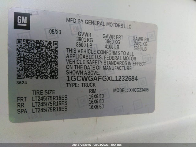 Chevrolet EXPRESS CARGO VAN 2020 1GCWGAFGXL1232684 Image 9