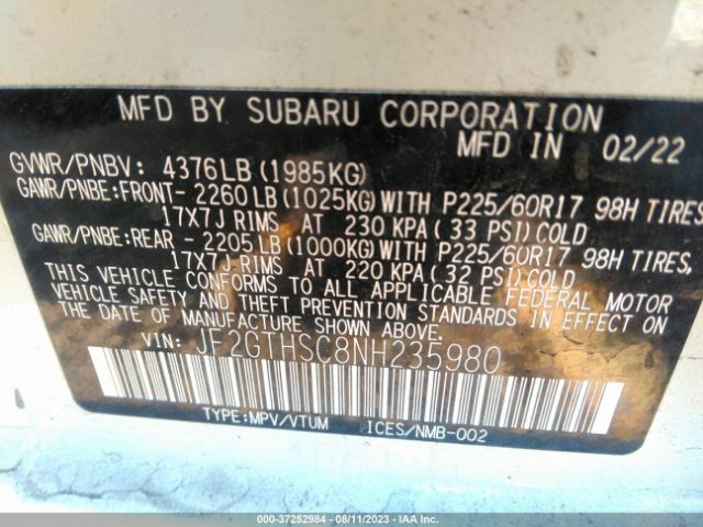 JF2GTHSC8NH235980 Subaru Crosstrek Sport