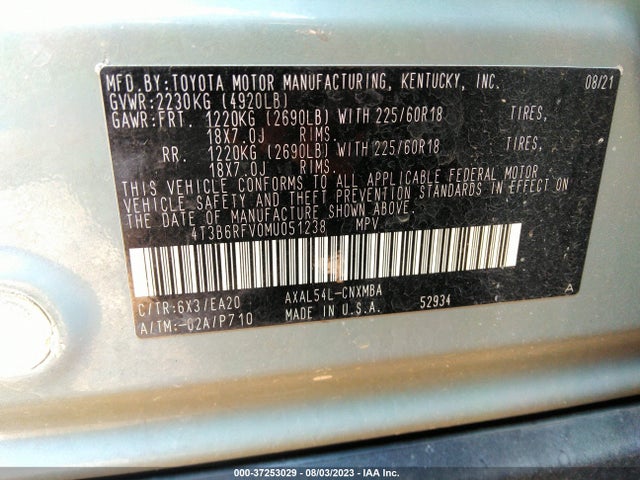 Toyota RAV4 HYBRID 2021 4T3B6RFV0MU051238 Image 9