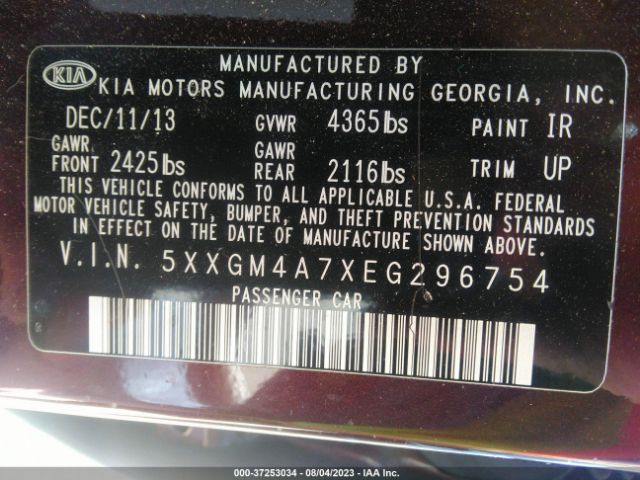 5XXGM4A7XEG296754 KIA Optima Lx