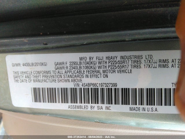 2009 SUBARU OUTBACK LTD VIN: 4S4BP66C197327399