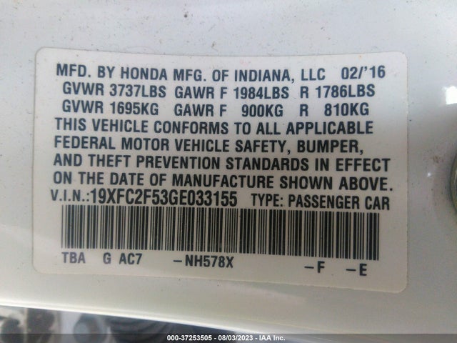 Honda Civic Sedan Lx 2016 19XFC2F53GE033155 Image 9