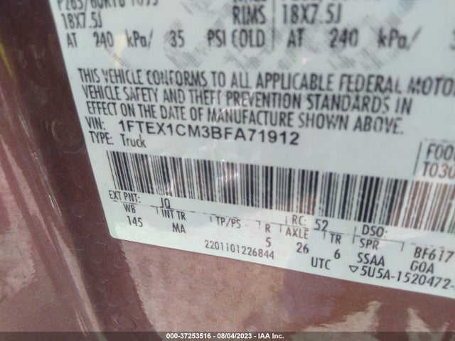 2011 FORD F-150 XL/STX/XLT VIN: 1FTEX1CM3BFA71912