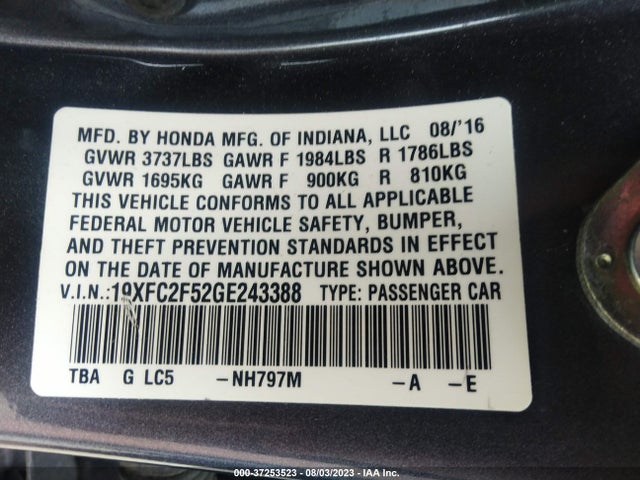Honda Civic Sedan Lx 2016 19XFC2F52GE243388 Image 9