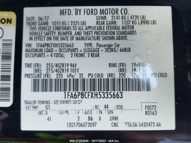 1FA6P8CFXH5335663 Ford Mustang Gt Premium