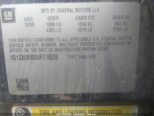 2010 CHEVROLET MALIBU LS W/1LS VIN: 1G1ZB5EB3AF176539