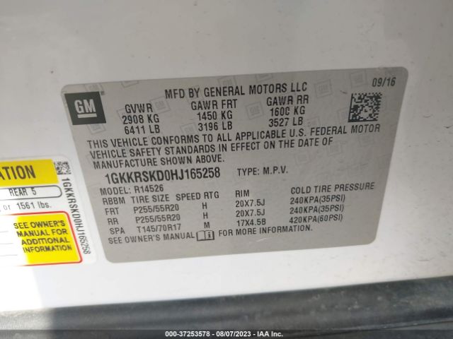 1GKKRSKD0HJ165258 GMC Acadia Limited Limited