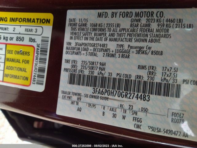 3FA6P0H70GR274483 Ford FUSION SE