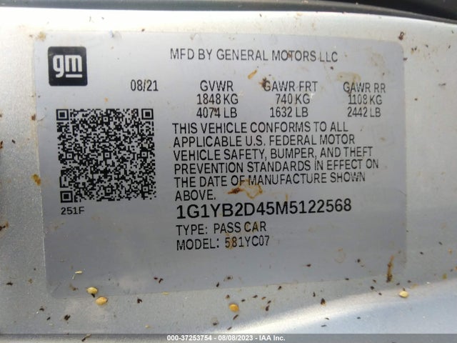 Chevrolet Corvette 2lt 2021 1G1YB2D45M5122568 Image 9
