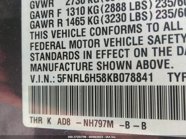 Honda ODYSSEY EX 2019 5FNRL6H58KB078841 Image 9