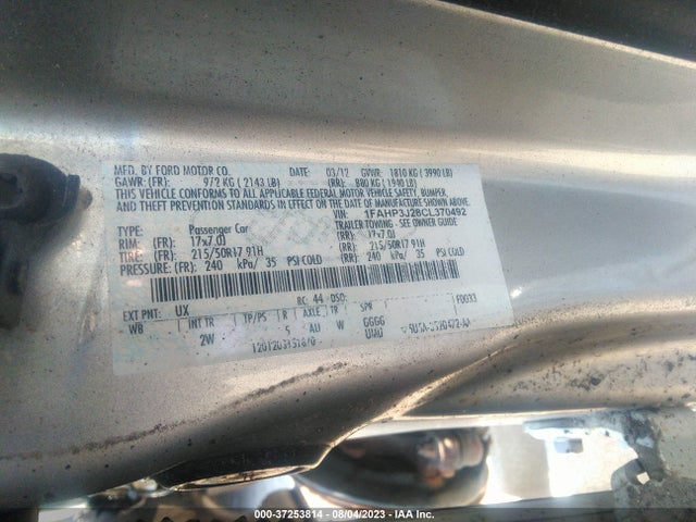 2012 FORD FOCUS TITANIUM VIN: 1FAHP3J28CL370492