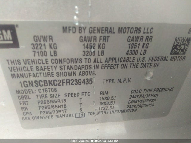 Chevrolet Tahoe Lt 2015 1GNSCBKC2FR239435 Image 15