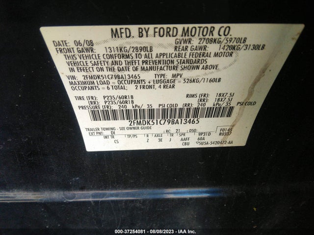 2009 FORD FLEX SE VIN: 2FMDK51C79BA13465