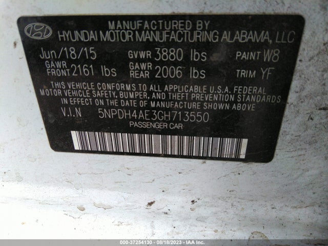 2016 HYUNDAI ELANTRA SE VIN: 5NPDH4AE3GH713550