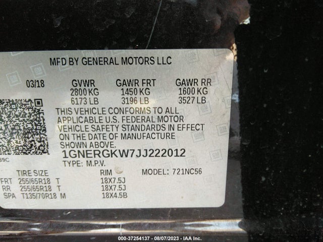 Chevrolet Traverse Lt Cloth 2018 1GNERGKW7JJ222012 Image 9