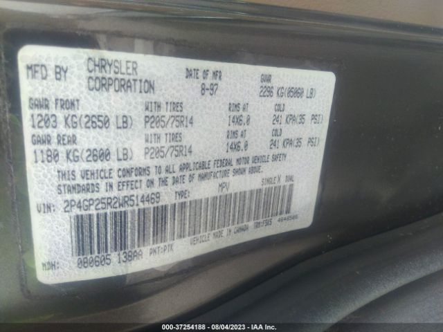 1998 PLYMOUTH VOYAGER 2P4GP25R2WR514469 Photo 8