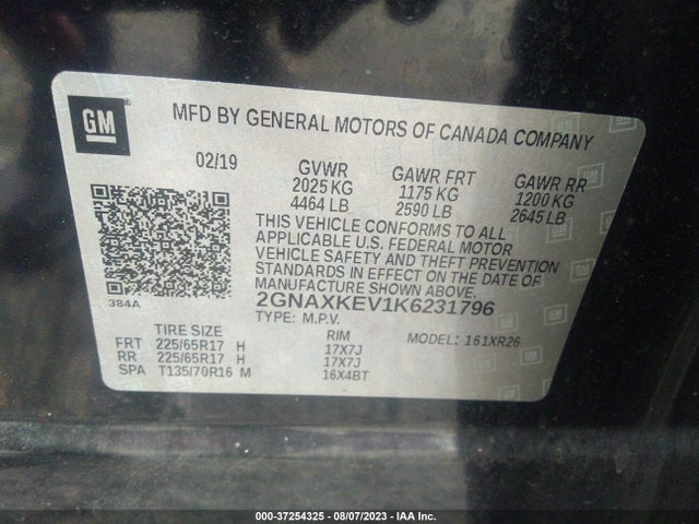 Chevrolet EQUINOX LT 2019 2GNAXKEV1K6231796 Image 9