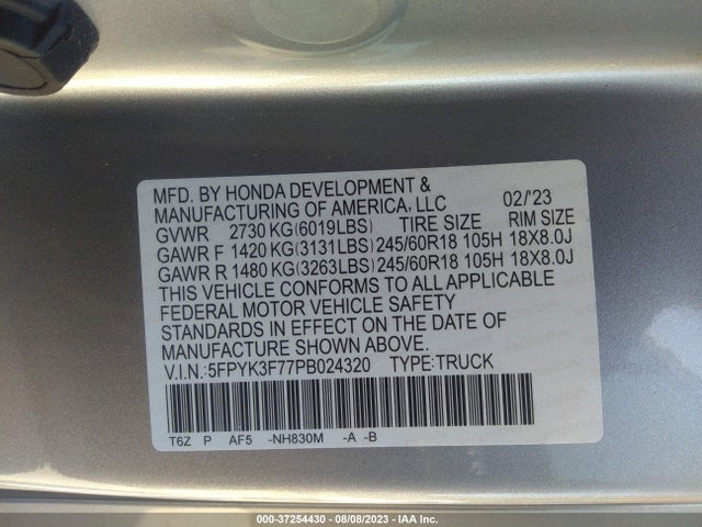 Honda Ridgeline Rtl-e 2023 5FPYK3F77PB024320 Image 16