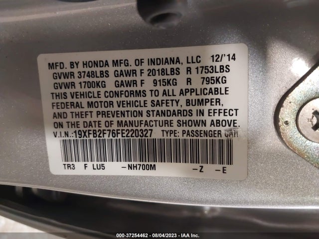 Honda Civic Sedan Se 2015 19XFB2F76FE220327 Image 9