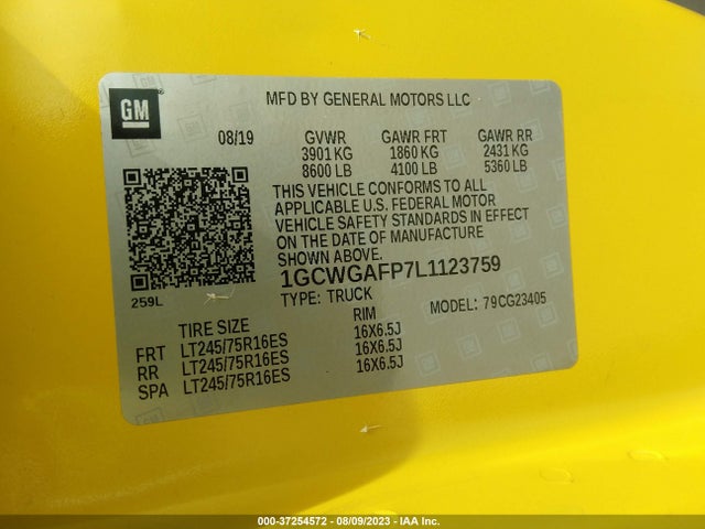 Chevrolet EXPRESS CARGO VAN 2020 1GCWGAFP7L1123759 Image 9