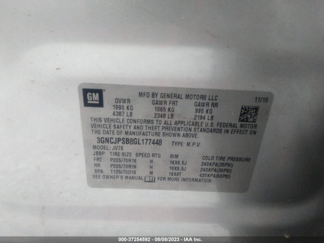 Chevrolet Trax Lt 2016 3GNCJPSB8GL177448 Image 10