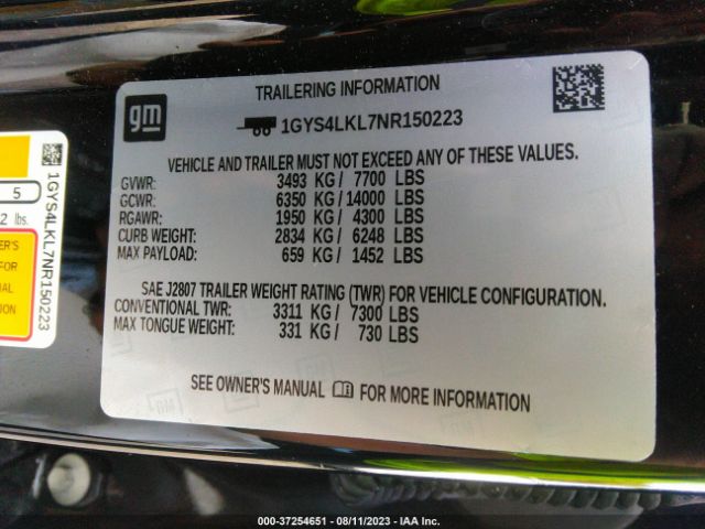 1GYS4LKL7NR150223 Cadillac Escalade Esv Premium Luxury