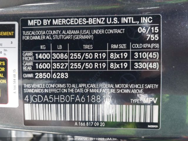 4JGDA5HB0FA618810 Mercedes-Benz M-class Ml 350