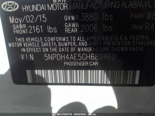 2016 HYUNDAI ELANTRA SE VIN: 5NPDH4AE5GH689462