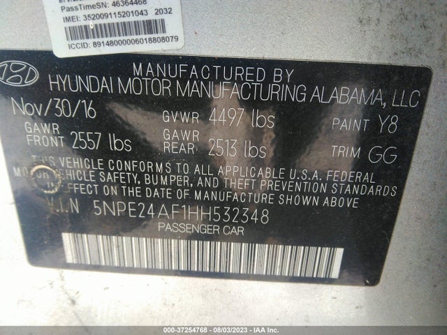 Hyundai Sonata 2.4l 2017 5NPE24AF1HH532348 Image 10