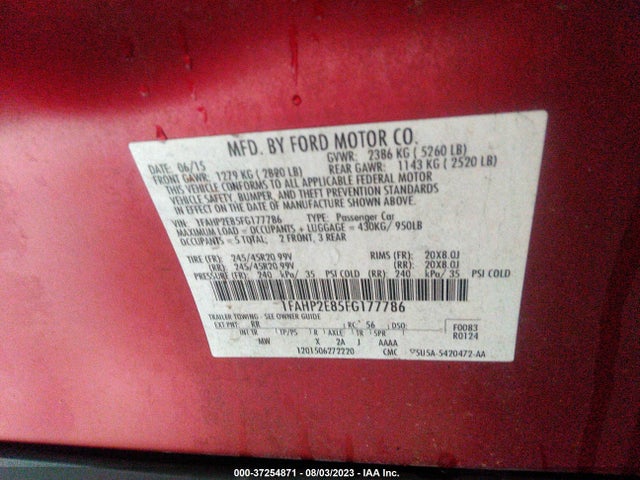 Ford TAURUS SEL 2015 1FAHP2E85FG177786 Image 9