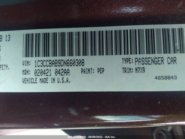 2013 CHRYSLER 200 LX VIN: 1C3CCBAB9DN660308