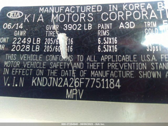 KNDJN2A26F7751184 KIA Soul Base