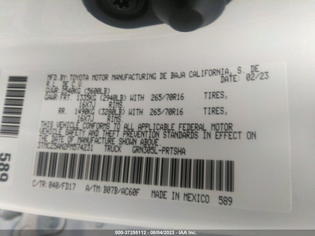 2023 TOYOTA TACOMA 4WD SR/SR5/TRD SPORT VIN: 3TMCZ5AN2PM574231
