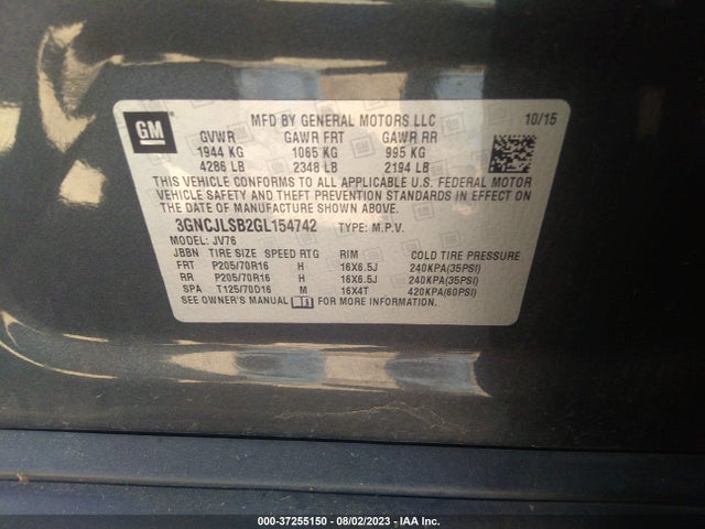 Chevrolet Trax Lt 2016 3GNCJLSB2GL154742 Image 10