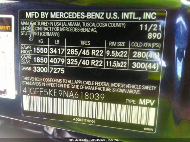 4JGFF5KE9NA618039 Mercedes-Benz Gls Gls 450