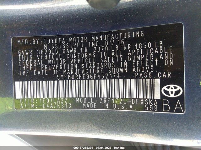 Toyota Corolla L/le/s/s Plus/le Plus 2016 5YFBURHE9GP452174 Image 16