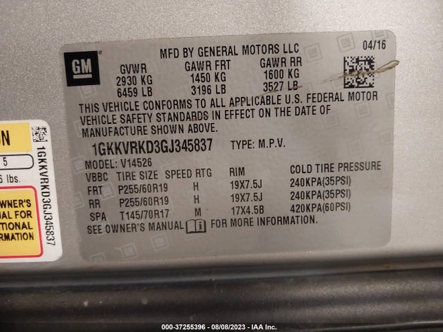 GMC ACADIA SLT 2016 1GKKVRKD3GJ345837 Image 9