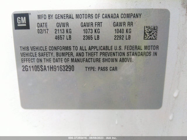 Chevrolet IMPALA LT 2017 2G1105SA1H9163290 Image 9