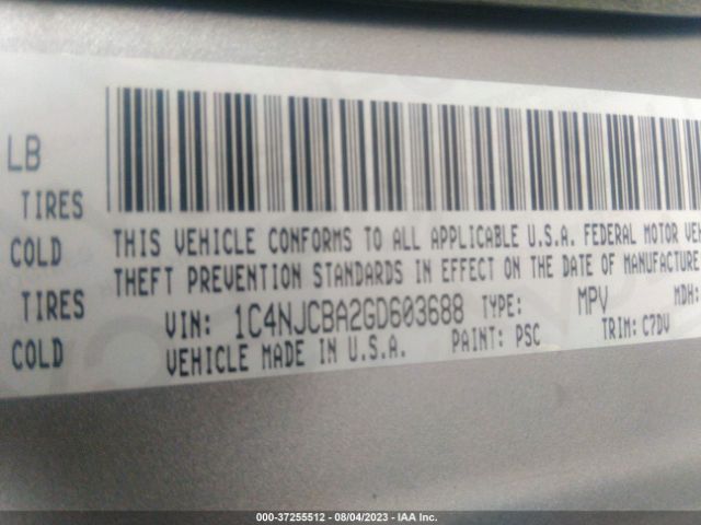 1C4NJCBA2GD603688 Jeep Compass Sport