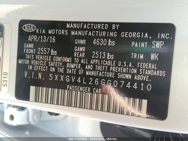 5XXGV4L26GG074410 KIA Optima Sxl Turbo