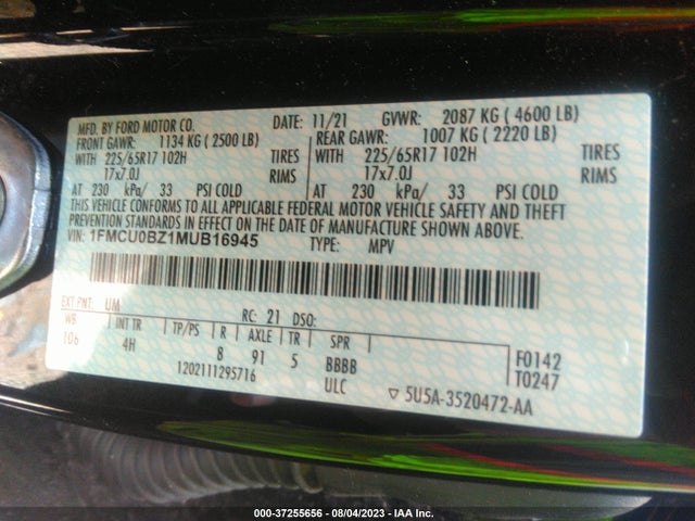 2021 FORD ESCAPE SE HYBRID VIN: 1FMCU0BZ1MUB16945